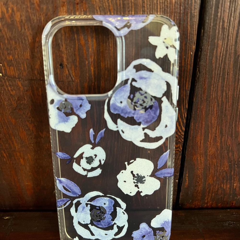 iPhone 14 Pro Max Floral Clear Phone Case - Blue and White